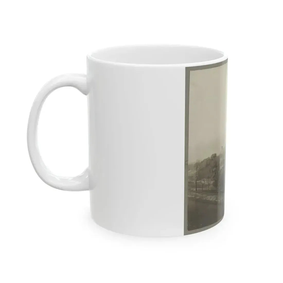 An Aerial View Of A House, Tents, And Other Buildings Partly Obscured By Trees (U.S. Civil War) White Coffee Mug - Go Mug Yourself