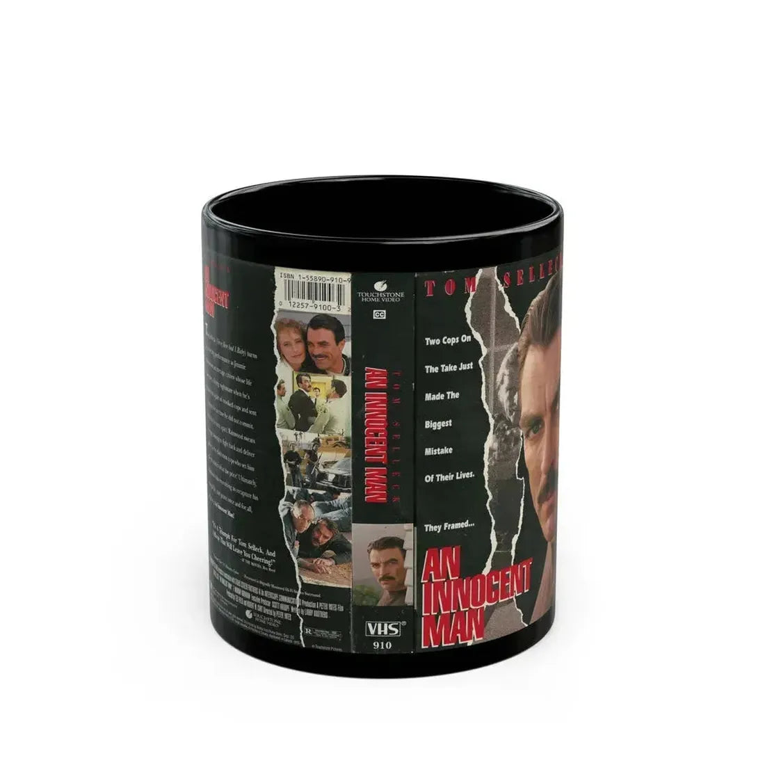 AN INNOCENT MAN TOM SELLECK TOUCHSTONE HOME VIDEO (VHS COVER) - Black Coffee Mug 11oz - Go Mug Yourself