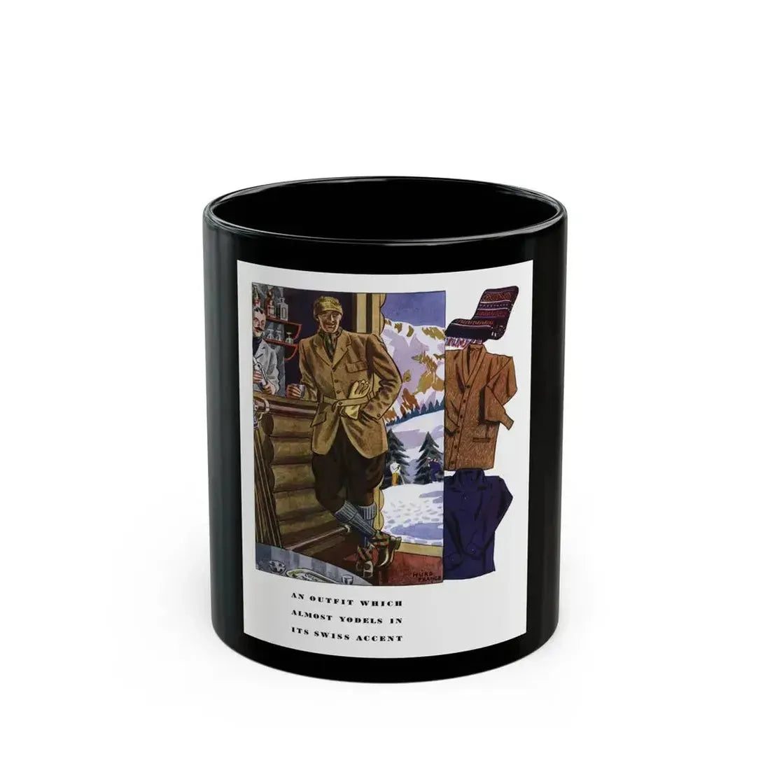 An Outfit Which Almost Yodels..., Esquire, January 1934 - Black Coffee Mug 11oz - Go Mug Yourself