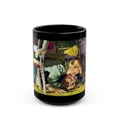 An overweight villain gets his comeuppance from a furious female, The Saturday Evening Post - Black Coffee Mug 15oz - Go Mug Yourself