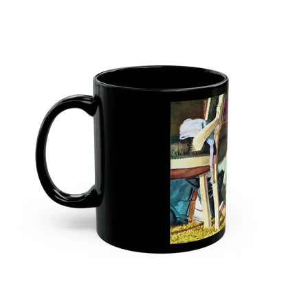 An overweight villain gets his comeuppance from a furious female, The Saturday Evening Post - Black Coffee Mug - Go Mug Yourself