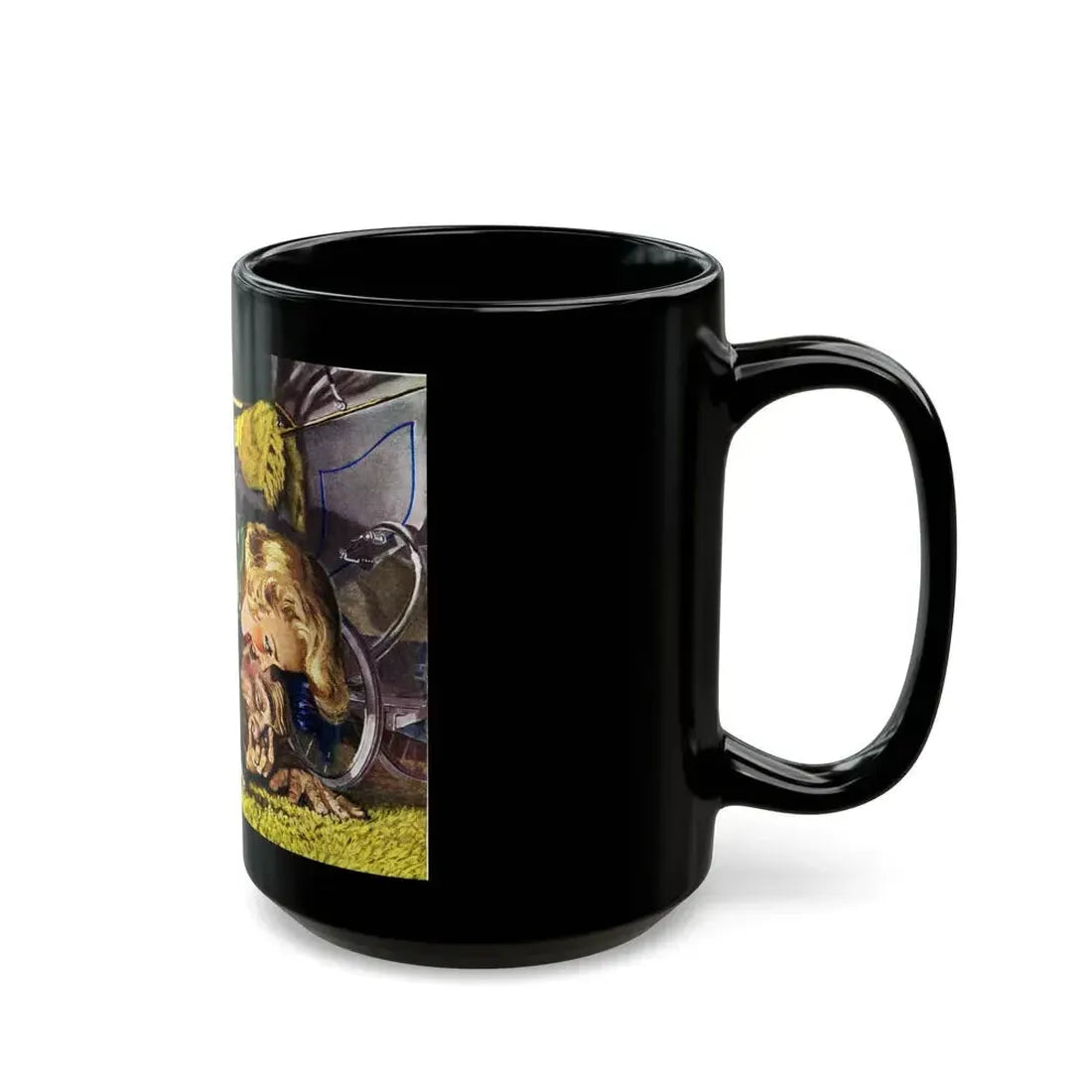 An overweight villain gets his comeuppance from a furious female, The Saturday Evening Post - Black Coffee Mug - Go Mug Yourself