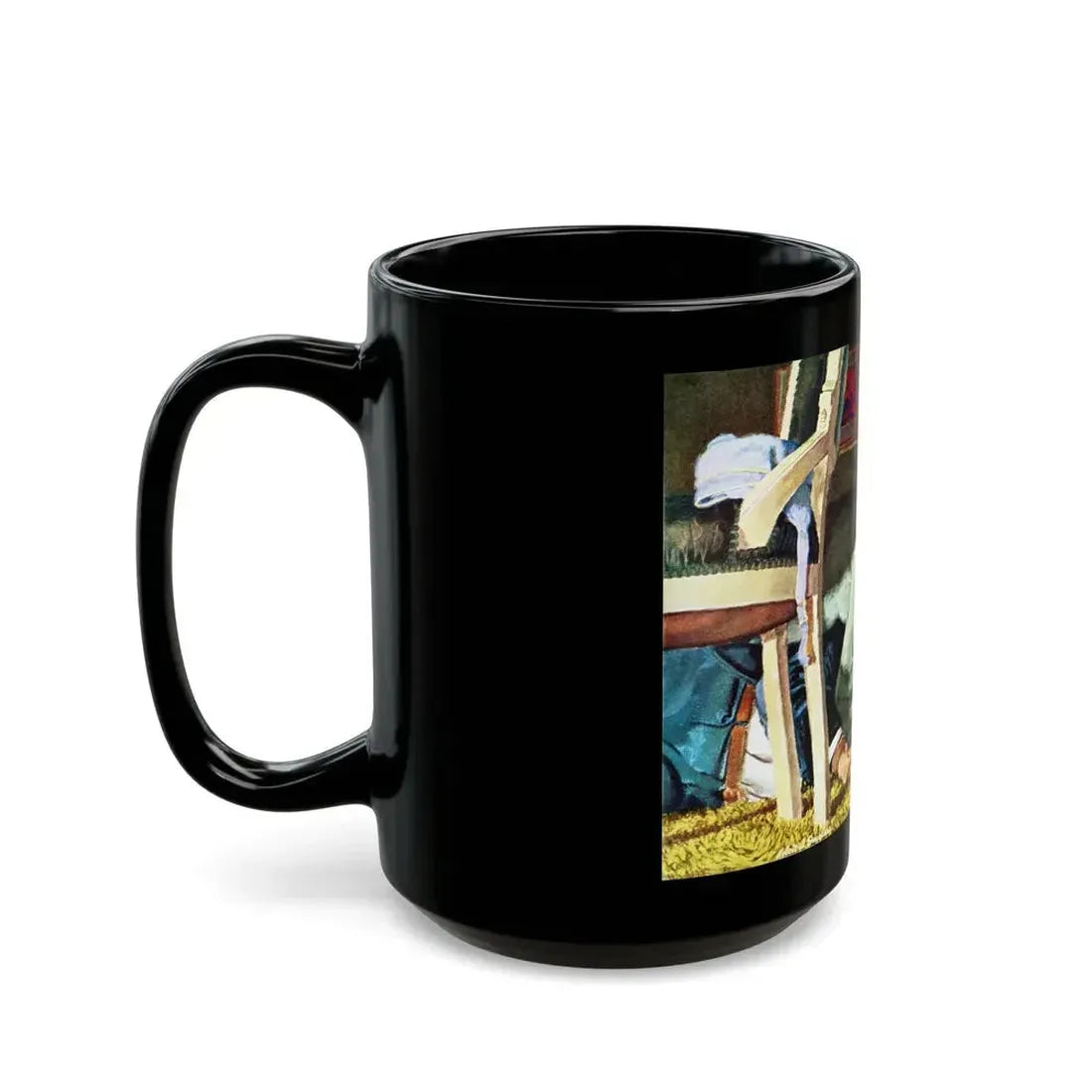 An overweight villain gets his comeuppance from a furious female, The Saturday Evening Post - Black Coffee Mug - Go Mug Yourself
