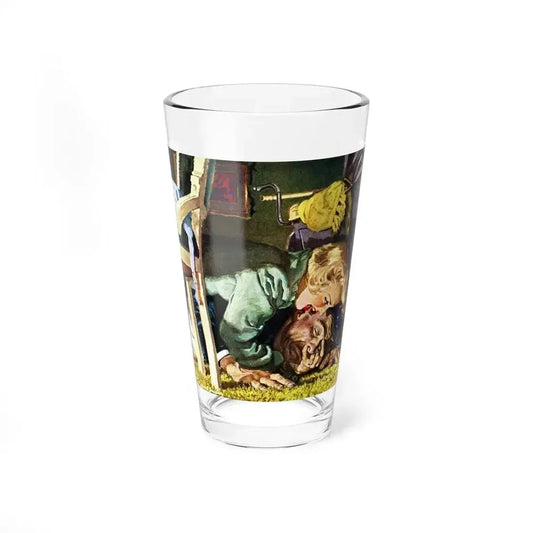 An overweight villain gets his comeuppance from a furious female, The Saturday Evening Post (Magazine Illustration) Pint Glass 16oz 16oz - Go Mug Yourself