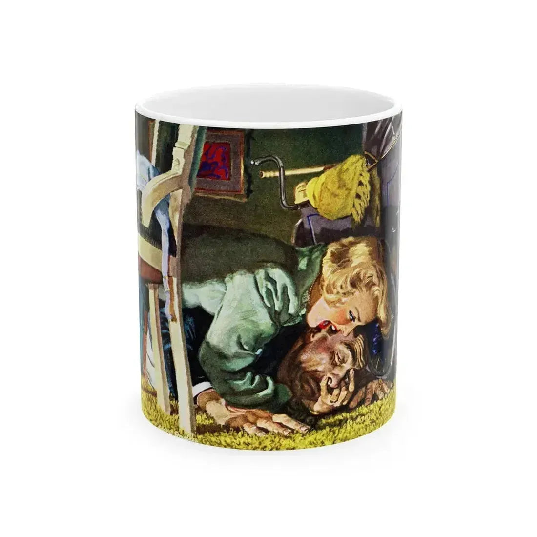 An overweight villain gets his comeuppance from a furious female, The Saturday Evening Post - White Coffee Mug 11oz - Go Mug Yourself