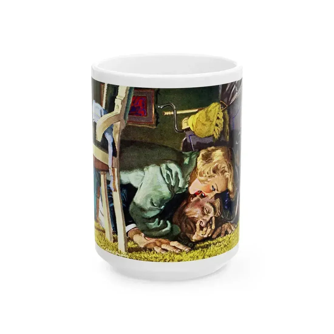 An overweight villain gets his comeuppance from a furious female, The Saturday Evening Post - White Coffee Mug 15oz - Go Mug Yourself