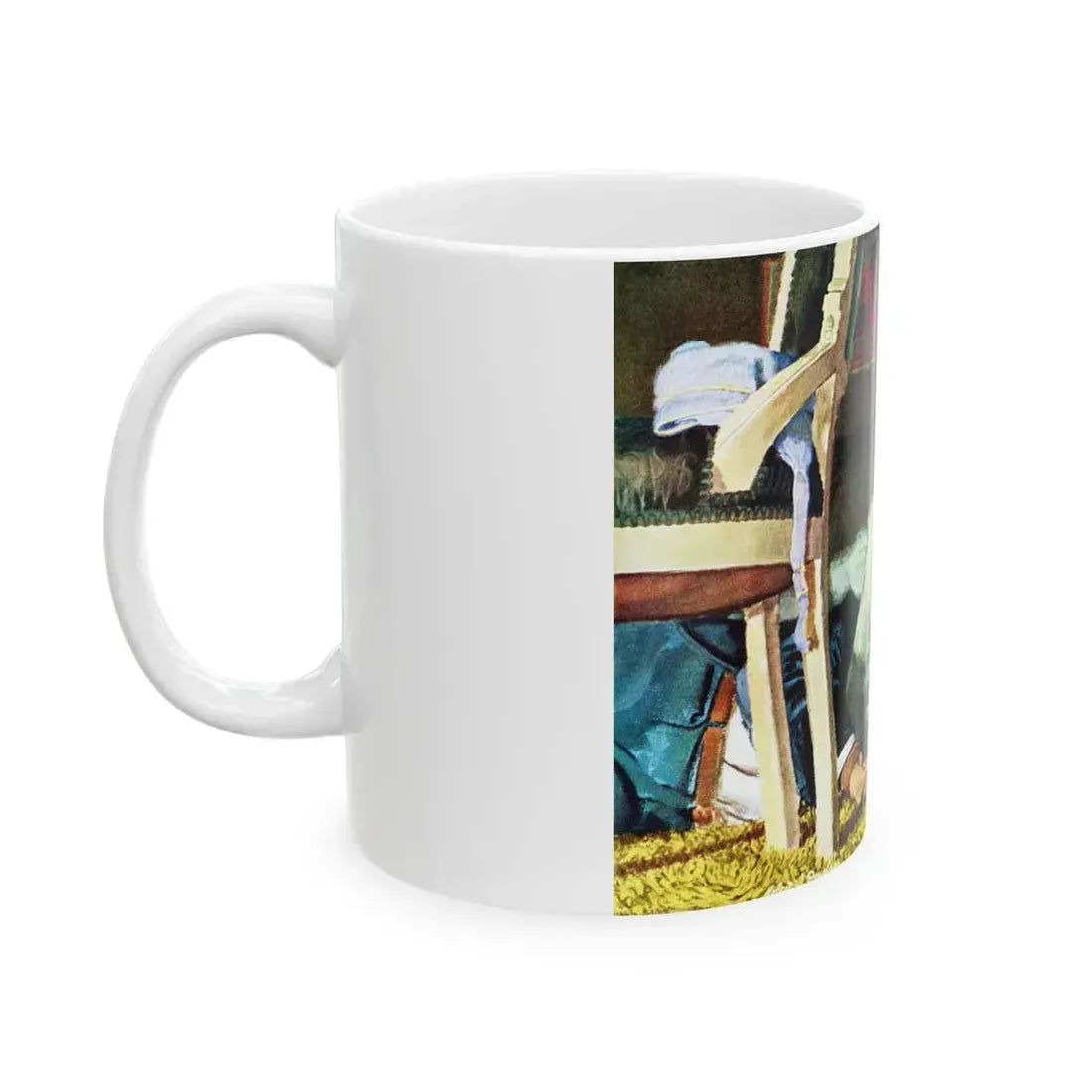 An overweight villain gets his comeuppance from a furious female, The Saturday Evening Post - White Coffee Mug - Go Mug Yourself