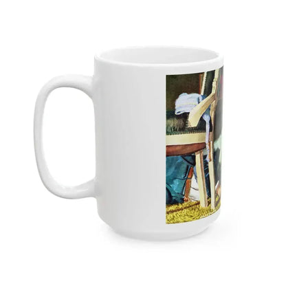 An overweight villain gets his comeuppance from a furious female, The Saturday Evening Post - White Coffee Mug - Go Mug Yourself