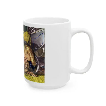 An overweight villain gets his comeuppance from a furious female, The Saturday Evening Post - White Coffee Mug - Go Mug Yourself