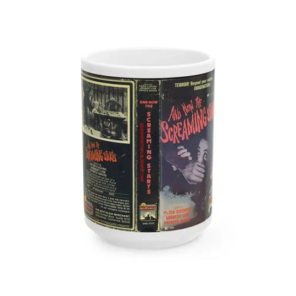 AND NOW THE SCREAMING STARTS (VHS COVER) - White Coffee Mug 15oz - Go Mug Yourself