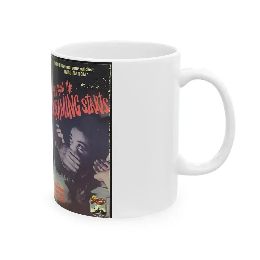 AND NOW THE SCREAMING STARTS (VHS COVER) - White Coffee Mug - Go Mug Yourself