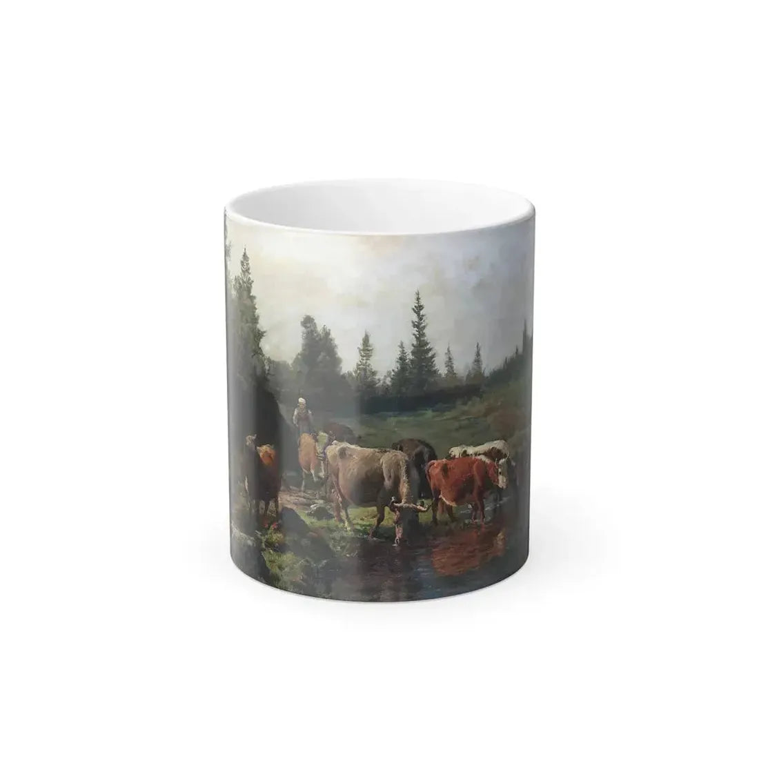 Anders Askevold (1834-1900) Landscape with Cattle Watering - oil on canvas - Color Changing Mug 11oz Default Title 11oz - Go Mug Yourself