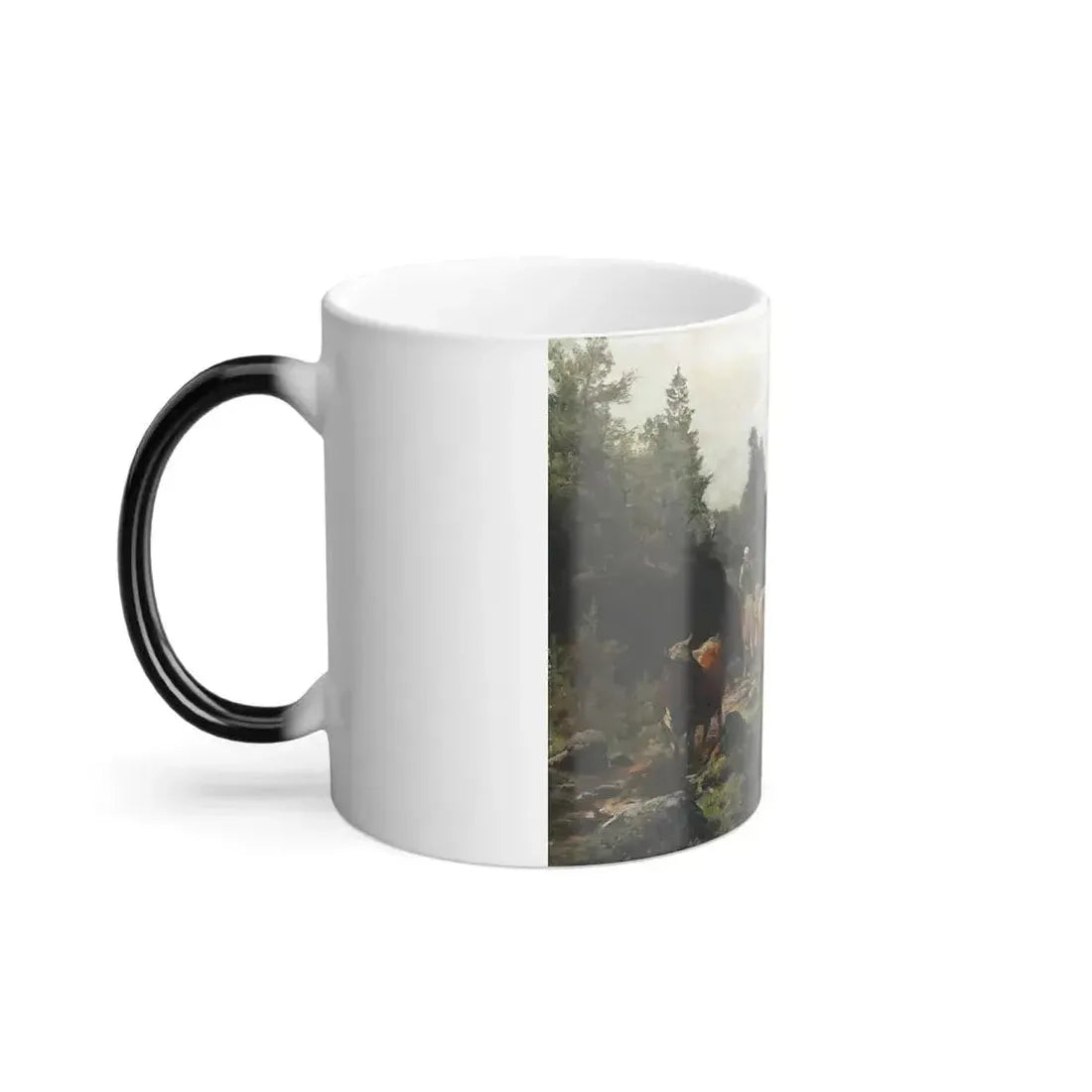 Anders Askevold (1834-1900) Landscape with Cattle Watering - oil on canvas - Color Changing Mug 11oz - Go Mug Yourself