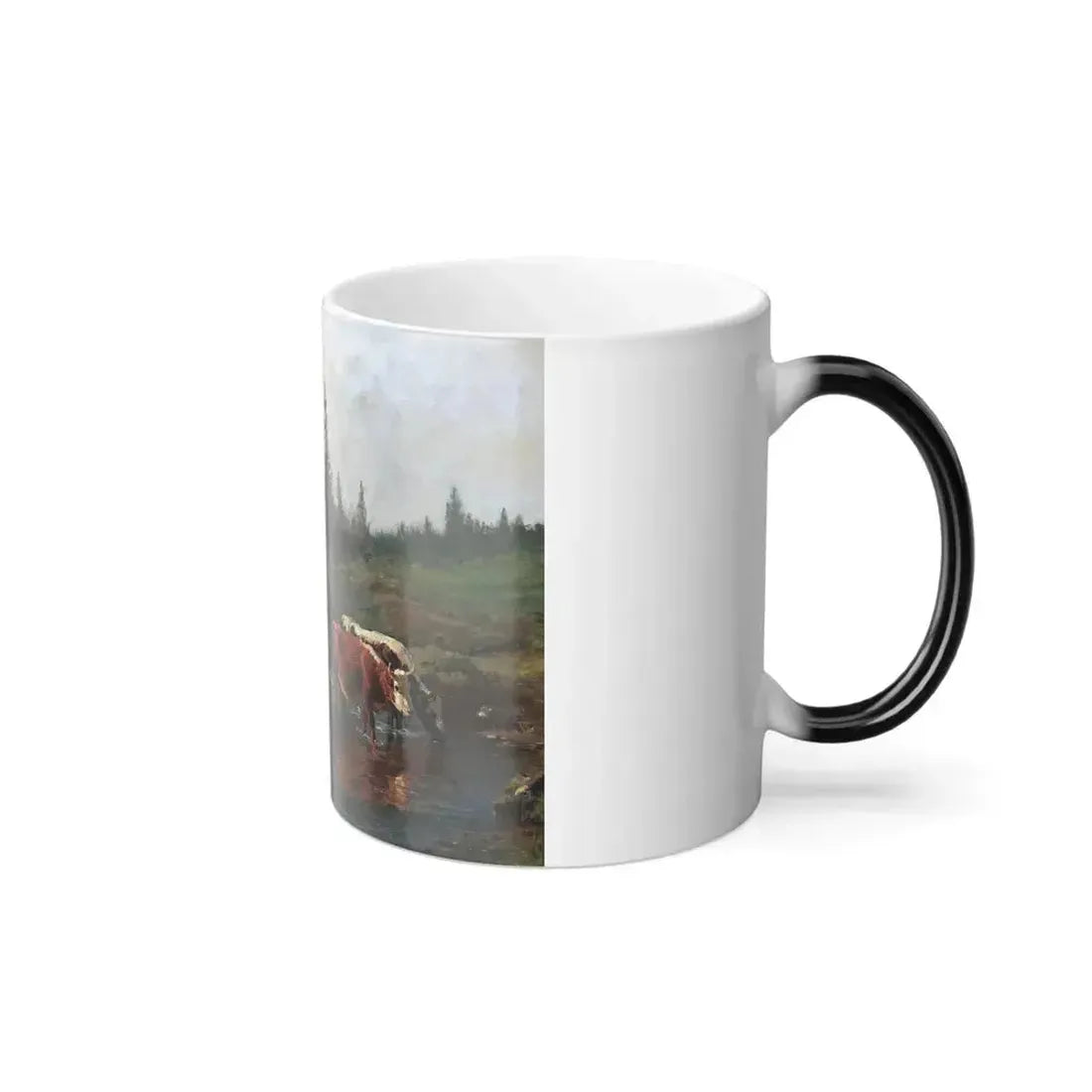 Anders Askevold (1834-1900) Landscape with Cattle Watering - oil on canvas - Color Changing Mug 11oz - Go Mug Yourself