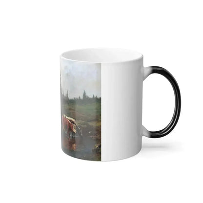 Anders Askevold (1834-1900) Landscape with Cattle Watering - oil on canvas - Color Changing Mug 11oz - Go Mug Yourself
