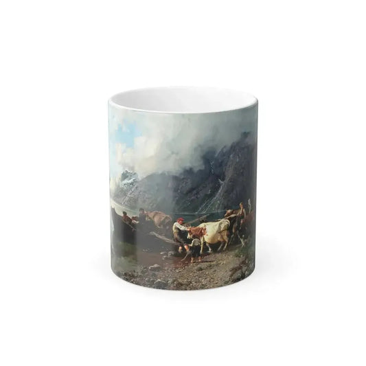 Anders Askevold (1834-1900) The Cattle Being Moved - oil on canvas 1869 - Color Changing Mug 11oz 11oz - Go Mug Yourself
