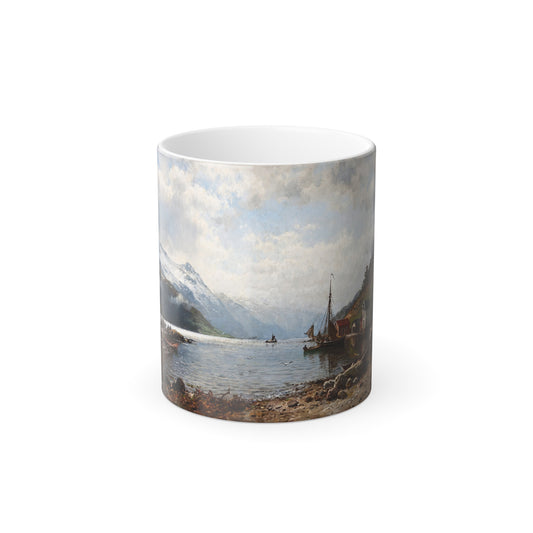 Anders Askevold (1834-1900) The sun breaks through the clouds, Hardanger Fjord - oil on canvas 1889 - Color Changing Mug 11oz-11oz-Go Mug Yourself