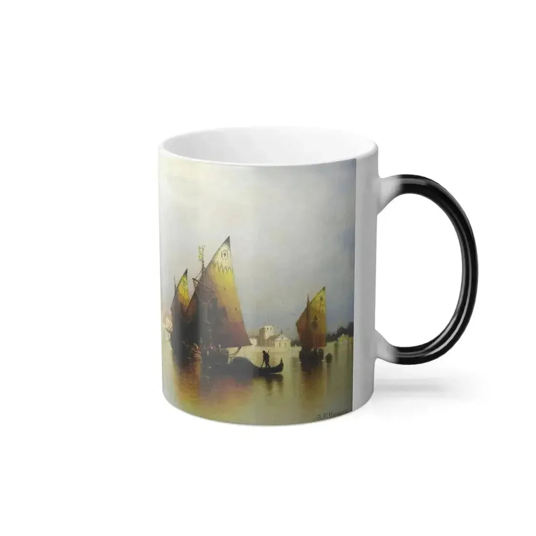 Andre Fisher Bunner (1841-1897) Venetian Fishing Boats, San Lazarro - Oil on Canvas - Color Changing Mug 11oz - Go Mug Yourself