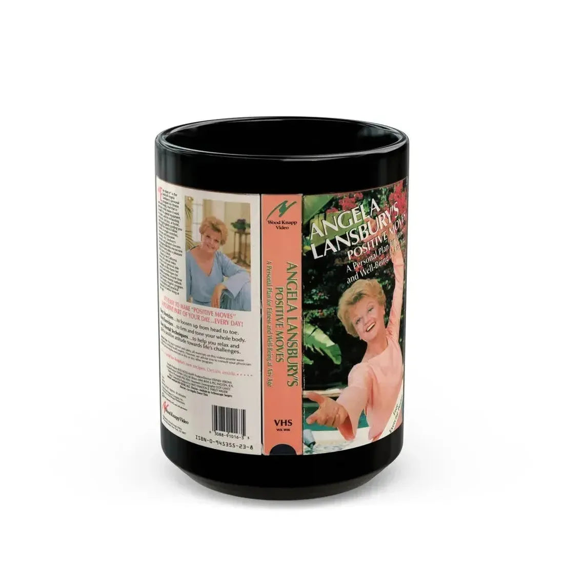 ANGELA LANSBURYS POSITIVE MOVES WORKOUT VIDEO (VHS COVER) - Black Coffee Mug 15oz - Go Mug Yourself