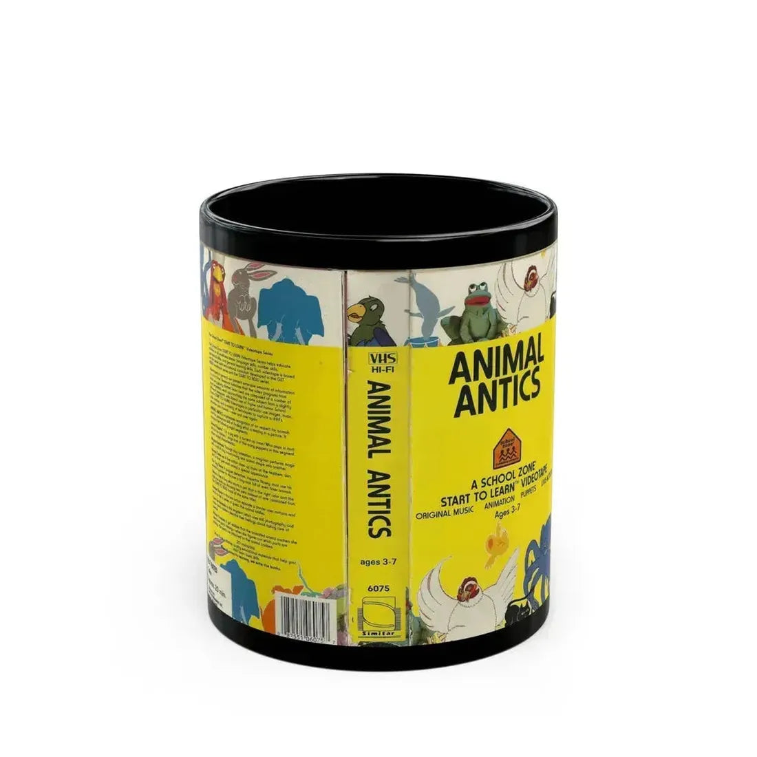ANIMAL ANTICS A SCHOOL ZONE START TO LEARN VIDEOTAPE (VHS COVER) - Black Coffee Mug 11oz - Go Mug Yourself