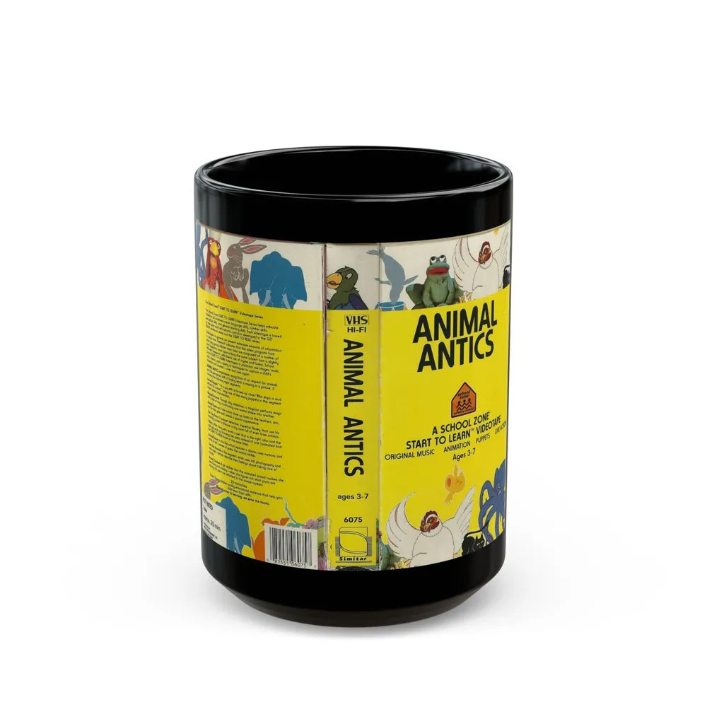 ANIMAL ANTICS A SCHOOL ZONE START TO LEARN VIDEOTAPE (VHS COVER) - Black Coffee Mug-15oz-Go Mug Yourself