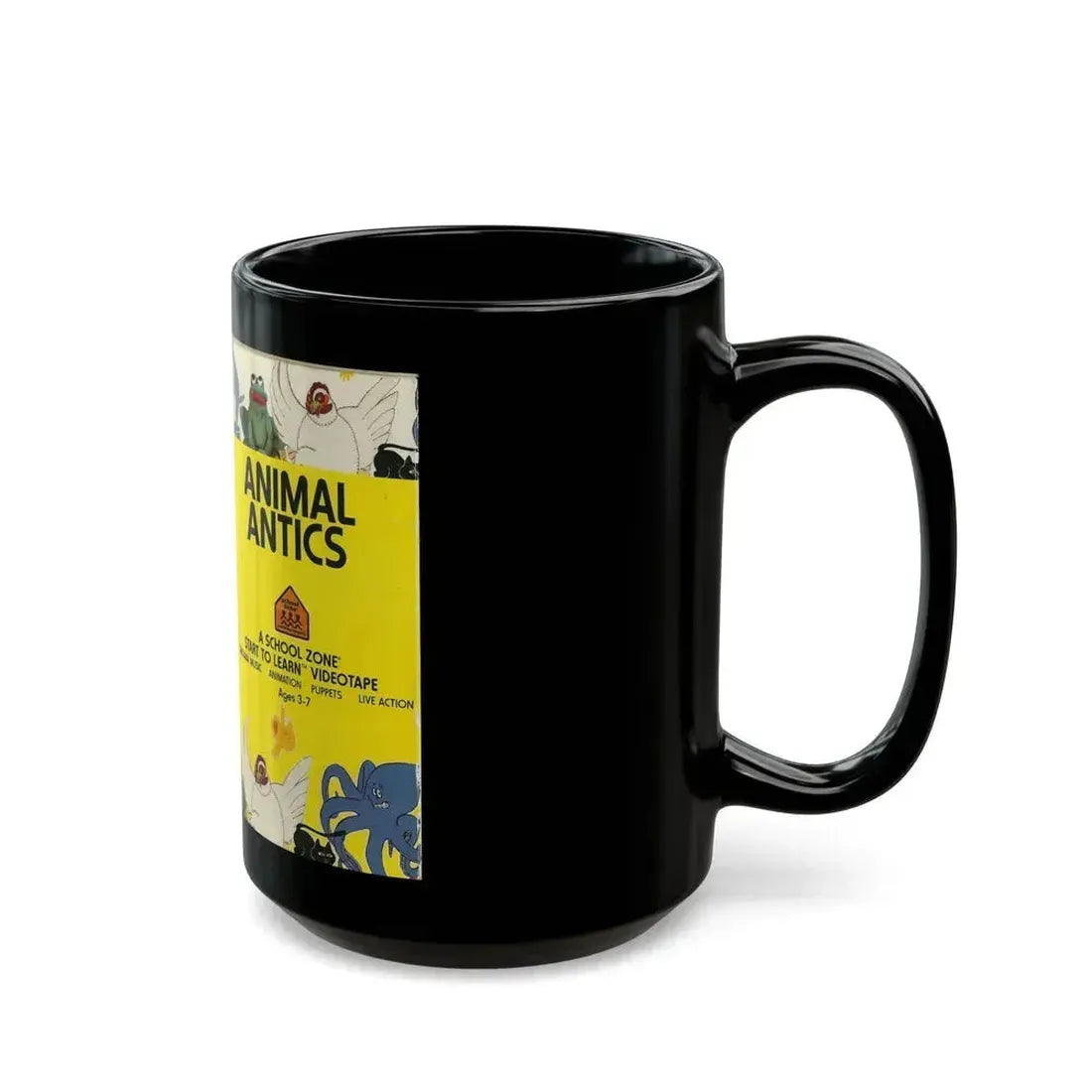 ANIMAL ANTICS A SCHOOL ZONE START TO LEARN VIDEOTAPE (VHS COVER) - Black Coffee Mug - Go Mug Yourself