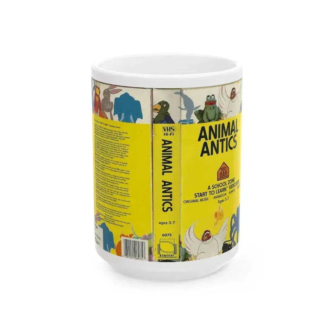 ANIMAL ANTICS A SCHOOL ZONE START TO LEARN VIDEOTAPE (VHS COVER) - White Coffee Mug 15oz - Go Mug Yourself