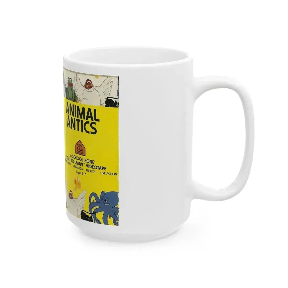 ANIMAL ANTICS A SCHOOL ZONE START TO LEARN VIDEOTAPE (VHS COVER) - White Coffee Mug - Go Mug Yourself