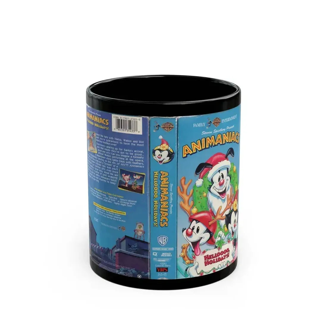 ANIMANIACS HELLOOOO HOLIDAYS (VHS COVER) - Black Coffee Mug 11oz - Go Mug Yourself
