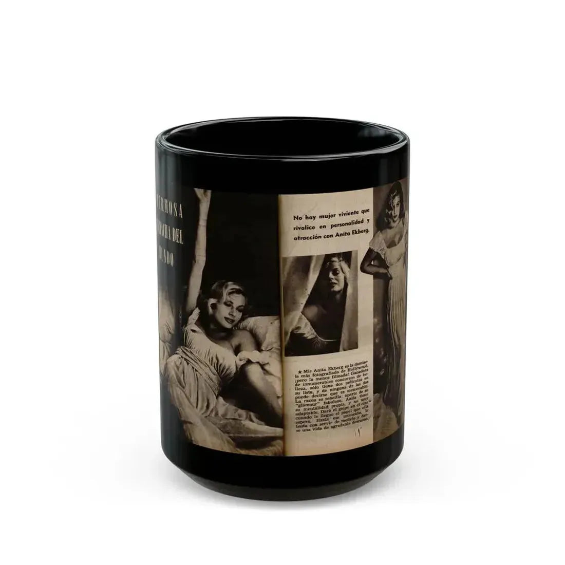 Anita Ekberg #236 - 3 B&W Photos from Foto Mag. '56 (Vintage Female Icon) Black Coffee Mug 15oz - Go Mug Yourself