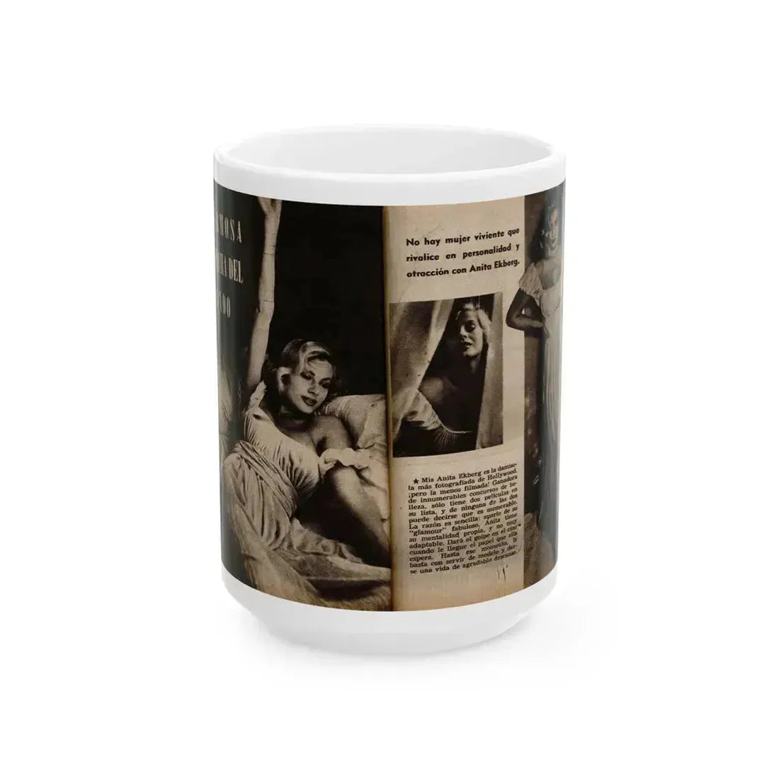 Anita Ekberg #236 - 3 B&W Photos from Foto Mag. '56 (Vintage Female Icon) White Coffee Mug 15oz - Go Mug Yourself
