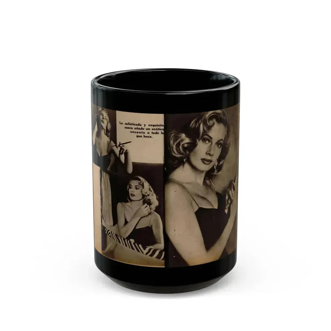 Anita Ekberg #239 - 3 B&W Photo from Foto Mag. '56 (Vintage Female Icon) Black Coffee Mug 15oz - Go Mug Yourself
