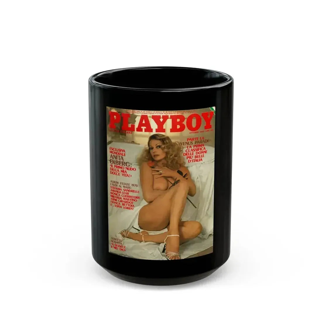 Anita Ekberg #285 - Italian Playboy Mag. Oct. '78 (Vintage Female Icon) Black Coffee Mug 15oz - Go Mug Yourself