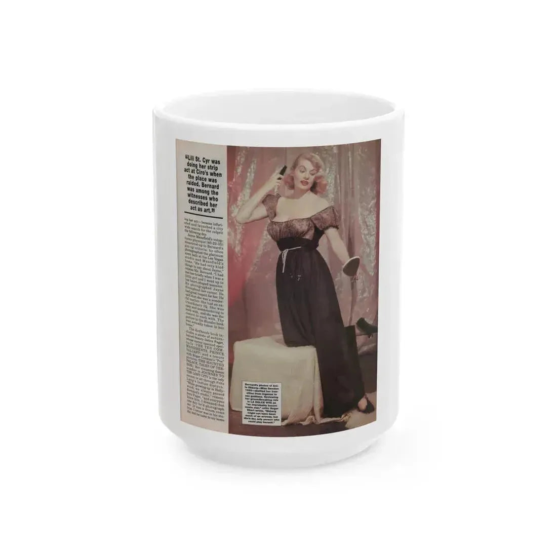 Anita Ekberg #308 Femme Fatales Magazine August '98 - Bernard Of Hollywood Vintage Glamour Pin-Ups 15th Page (Vintage Female Icon) White Coffee Mug 15oz - Go Mug Yourself