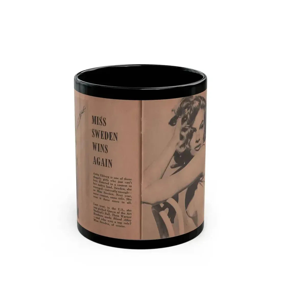 Anita Ekberg #313 - Pocket Pin-Ups Mag. '56 Photos (Vintage Female Icon) Black Coffee Mug 11oz - Go Mug Yourself