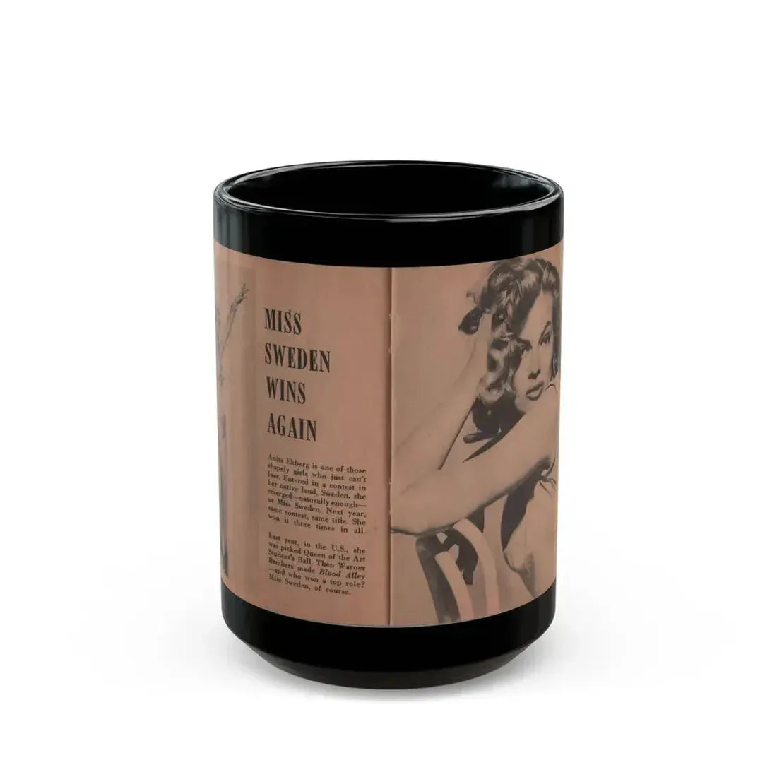 Anita Ekberg #313 - Pocket Pin-Ups Mag. '56 Photos (Vintage Female Icon) Black Coffee Mug 15oz - Go Mug Yourself
