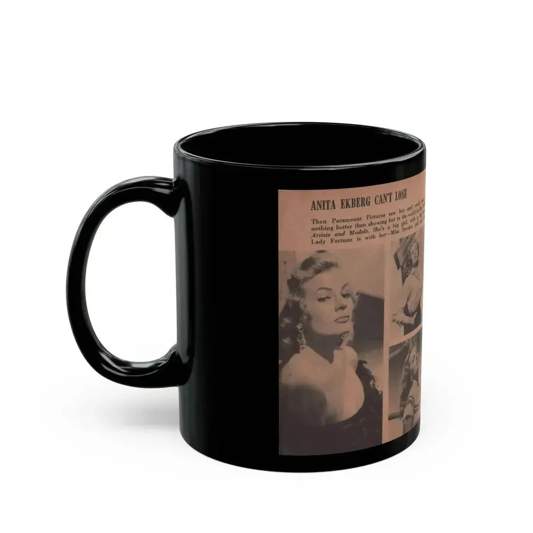 Anita Ekberg #314 - Pocket Pin-Ups Mag. '56 Photos (Vintage Female Icon) Black Coffee Mug - Go Mug Yourself