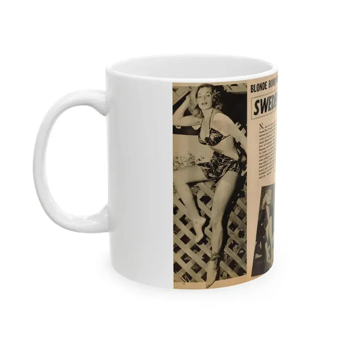 Anita Ekberg #318 - 2 Pages, 3 B&W Photos & Brief Article from Glamorous Models Mag. May '54 (Vintage Female Icon) White Coffee Mug - Go Mug Yourself