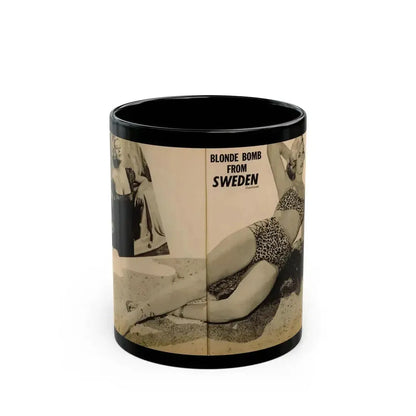 Anita Ekberg #319 - 2 Pages, 1 B&W Photo & 1 B&W Centerfold Photo from Glamorous Models Mag. May '54 (Vintage Female Icon) Black Coffee Mug 11oz - Go Mug Yourself