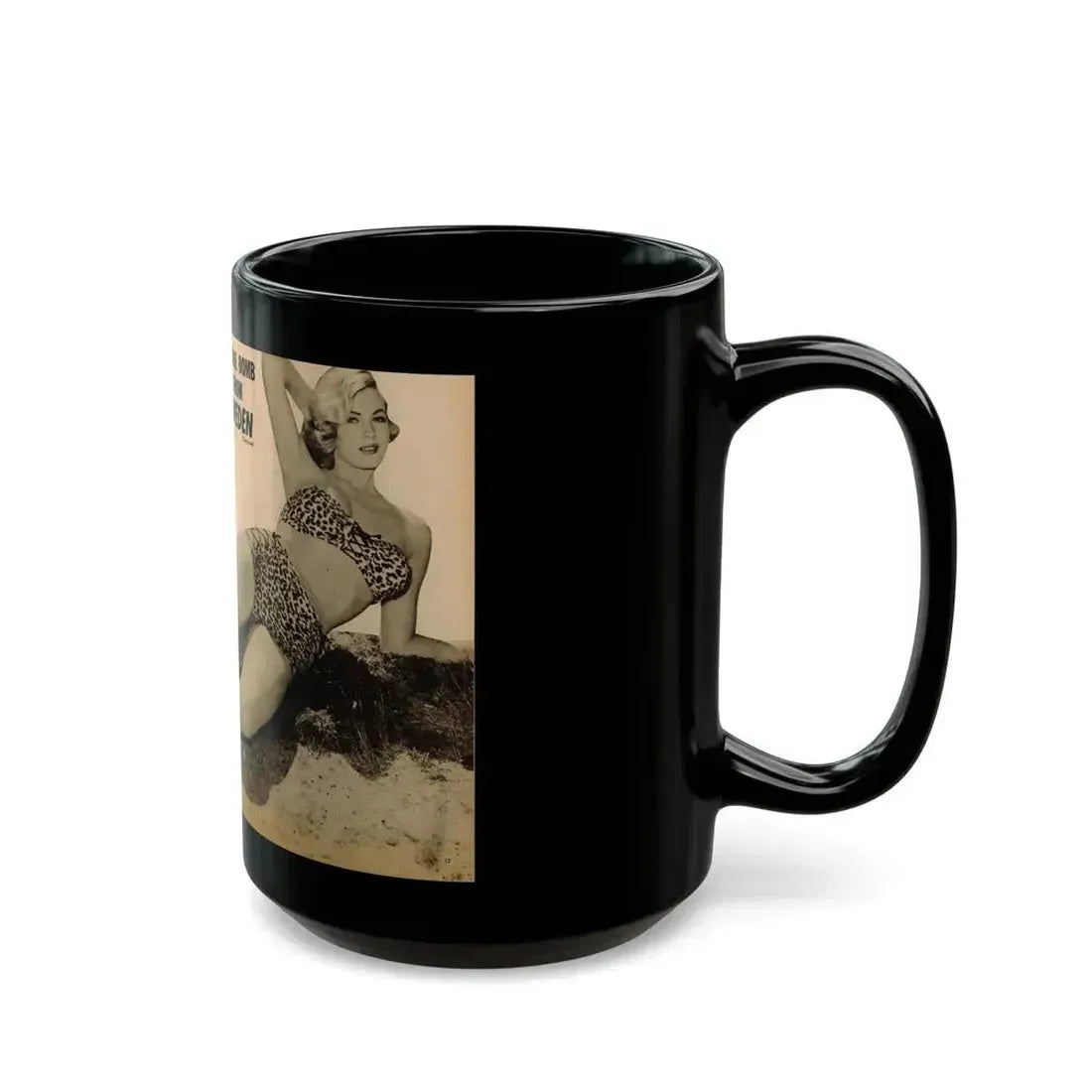 Anita Ekberg #319 - 2 Pages, 1 B&W Photo & 1 B&W Centerfold Photo from Glamorous Models Mag. May '54 (Vintage Female Icon) Black Coffee Mug - Go Mug Yourself