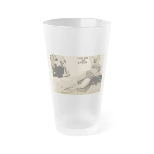 Anita Ekberg #319 - 2 Pages, 1 B&W Photo & 1 B&W Centerfold Photo from Glamorous Models Mag. May '54 (Vintage Female Icon) Frosted Pint Glass 16oz 16oz Frosted - Go Mug Yourself