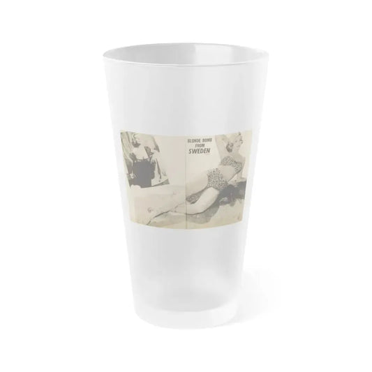 Anita Ekberg #319 - 2 Pages, 1 B&W Photo & 1 B&W Centerfold Photo from Glamorous Models Mag. May '54 (Vintage Female Icon) Frosted Pint Glass 16oz 16oz Frosted - Go Mug Yourself