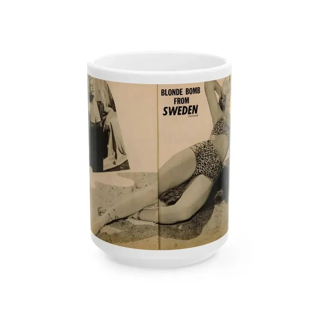 Anita Ekberg #319 - 2 Pages, 1 B&W Photo & 1 B&W Centerfold Photo from Glamorous Models Mag. May '54 (Vintage Female Icon) White Coffee Mug 15oz - Go Mug Yourself