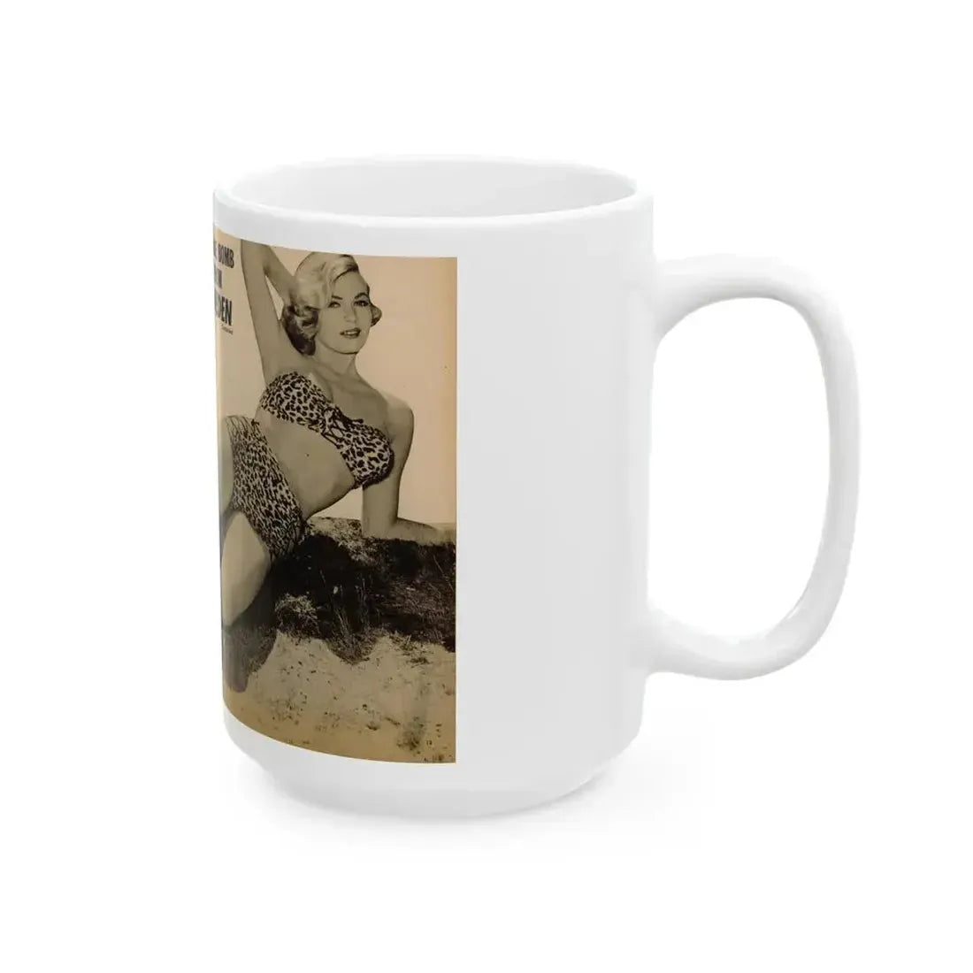 Anita Ekberg #319 - 2 Pages, 1 B&W Photo & 1 B&W Centerfold Photo from Glamorous Models Mag. May '54 (Vintage Female Icon) White Coffee Mug - Go Mug Yourself