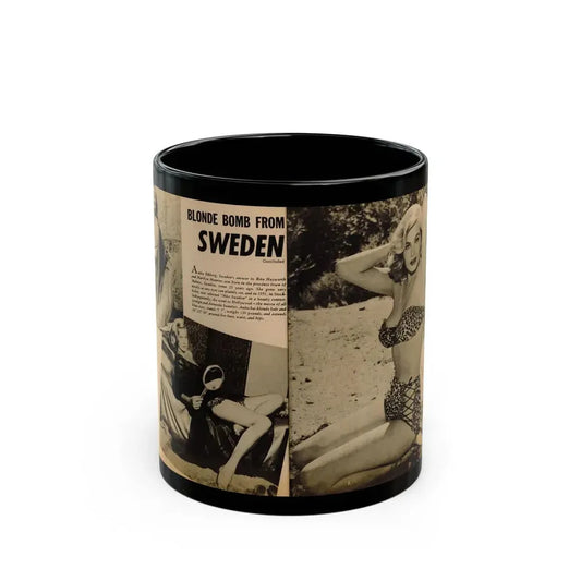 Anita Ekberg #320 - 2 Pages, 2 B&W Photos, 1 Full Page B&W Photo Brief Article concluded from Glamorous Models Mag. May '54 (Vintage Female Icon) Black Coffee Mug 11oz - Go Mug Yourself