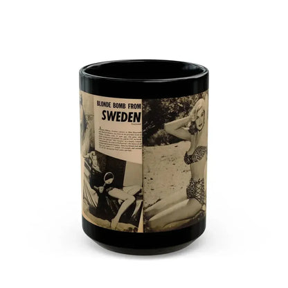 Anita Ekberg #320 - 2 Pages, 2 B&W Photos, 1 Full Page B&W Photo Brief Article concluded from Glamorous Models Mag. May '54 (Vintage Female Icon) Black Coffee Mug 15oz - Go Mug Yourself