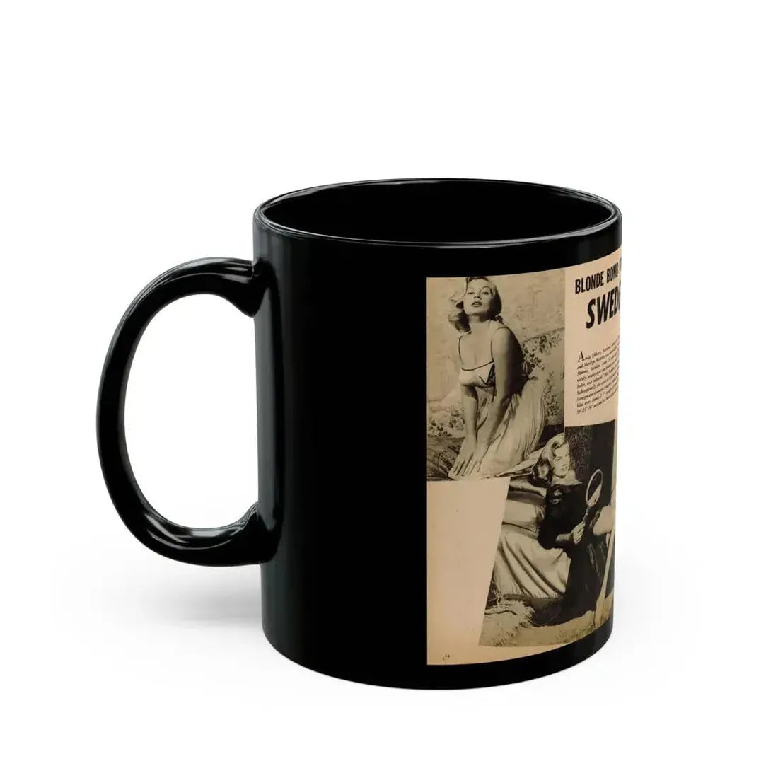 Anita Ekberg #320 - 2 Pages, 2 B&W Photos, 1 Full Page B&W Photo Brief Article concluded from Glamorous Models Mag. May '54 (Vintage Female Icon) Black Coffee Mug - Go Mug Yourself