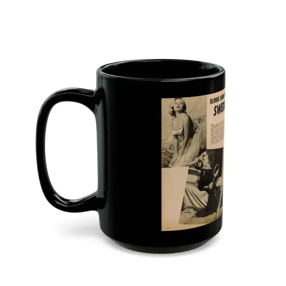 Anita Ekberg #320 - 2 Pages, 2 B&W Photos, 1 Full Page B&W Photo Brief Article concluded from Glamorous Models Mag. May '54 (Vintage Female Icon) Black Coffee Mug - Go Mug Yourself