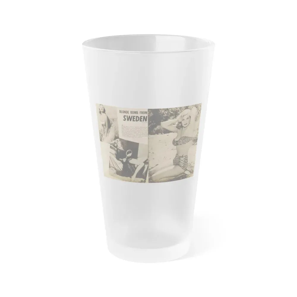 Anita Ekberg #320 - 2 Pages, 2 B&W Photos, 1 Full Page B&W Photo Brief Article concluded from Glamorous Models Mag. May '54 (Vintage Female Icon) Frosted Pint Glass 16oz 16oz Frosted - Go Mug Yourself