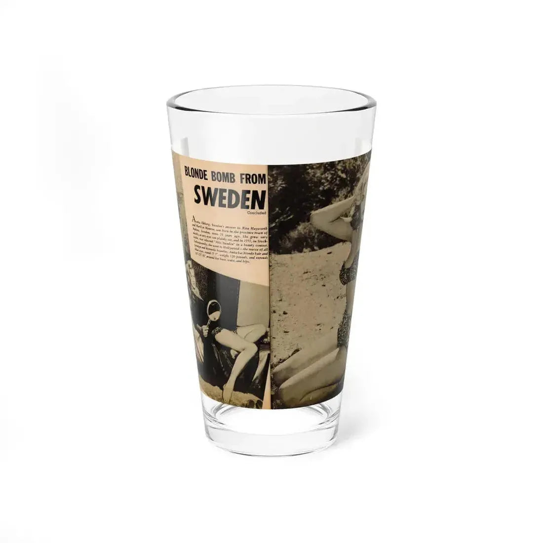 Anita Ekberg #320 - 2 Pages, 2 B&W Photos, 1 Full Page B&W Photo Brief Article concluded from Glamorous Models Mag. May '54 (Vintage Female Icon) Pint Glass 16oz 16oz - Go Mug Yourself